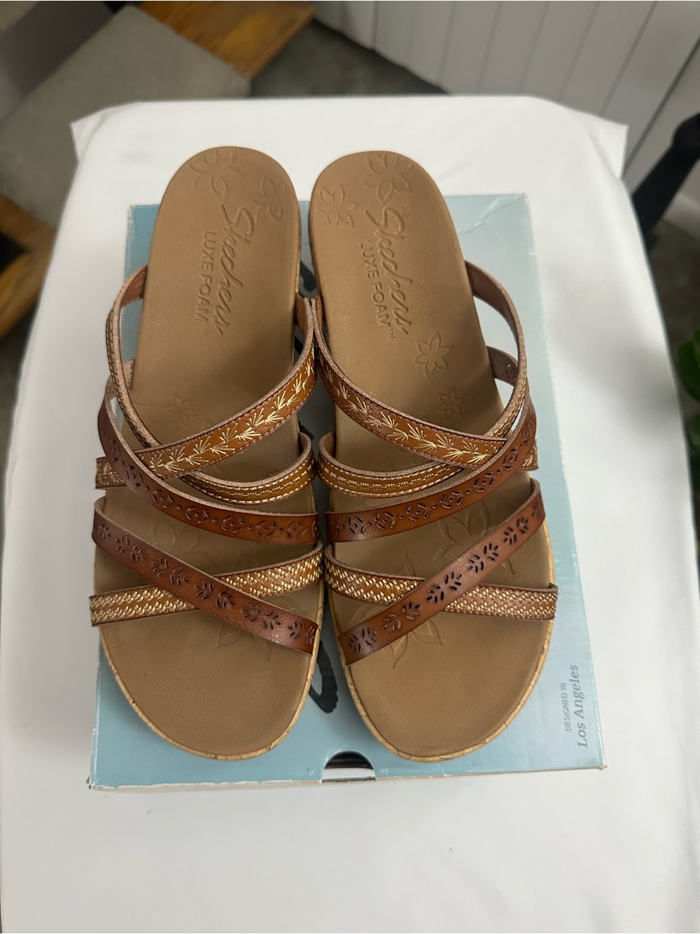Skechers Women’s Beverlee Tiger Posse Wedge Sandals – Luggage